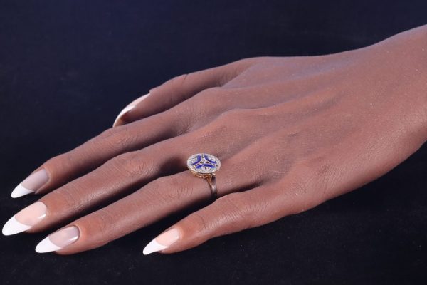 Art Deco Antique Diamond Ring with Blue Enamel