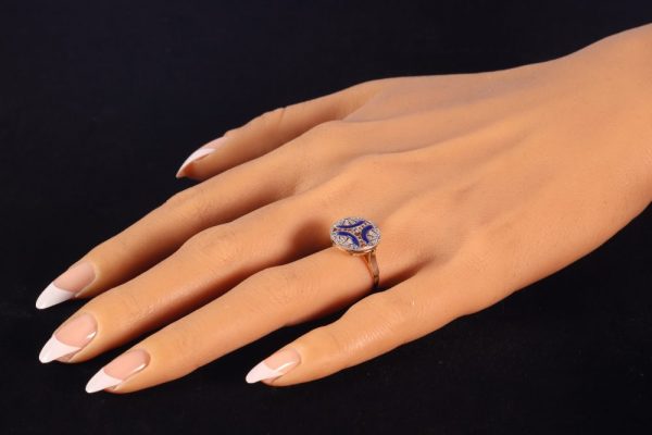 Art Deco Antique Diamond Ring with Blue Enamel