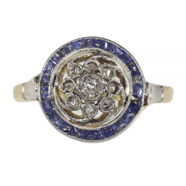 Vintage Diamond and Sapphire Target Ring