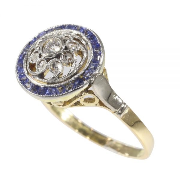 Vintage Diamond and Sapphire Target Ring