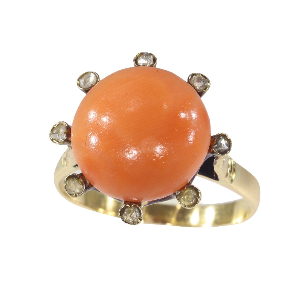 Antique Victorian Coral and Diamond Ring