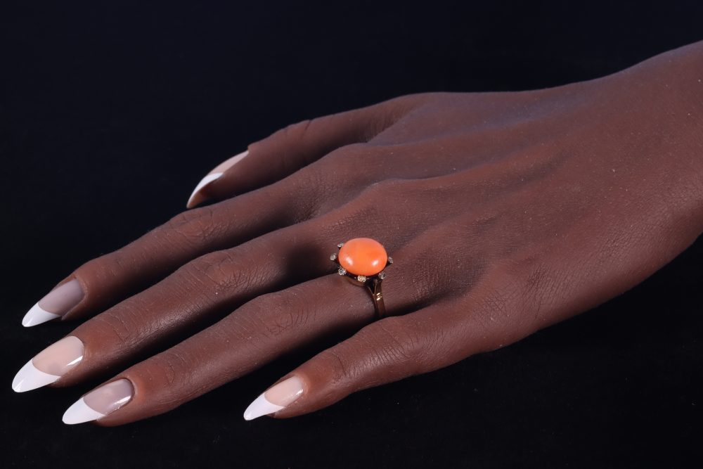 Antique Victorian Coral and Diamond Ring