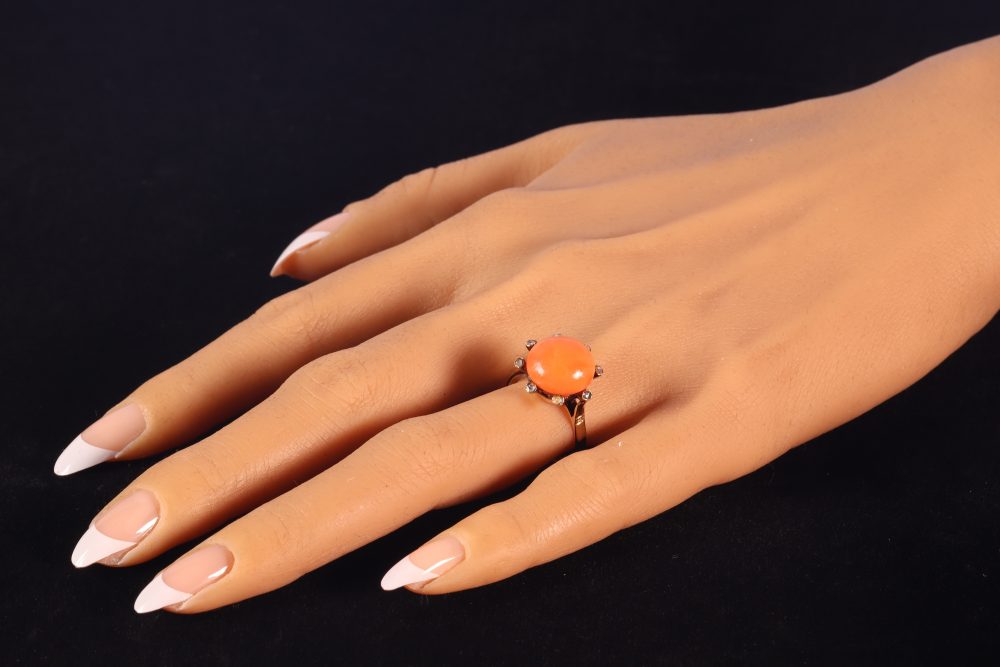 Antique Victorian Coral and Diamond Ring