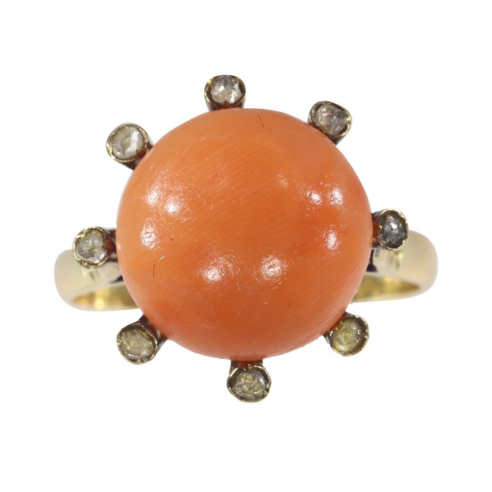 Antique Victorian Coral and Diamond Ring