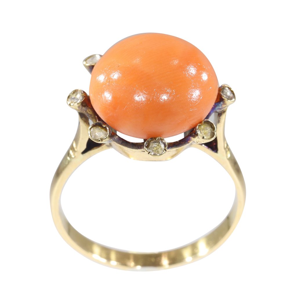 Antique Victorian Coral and Diamond Ring