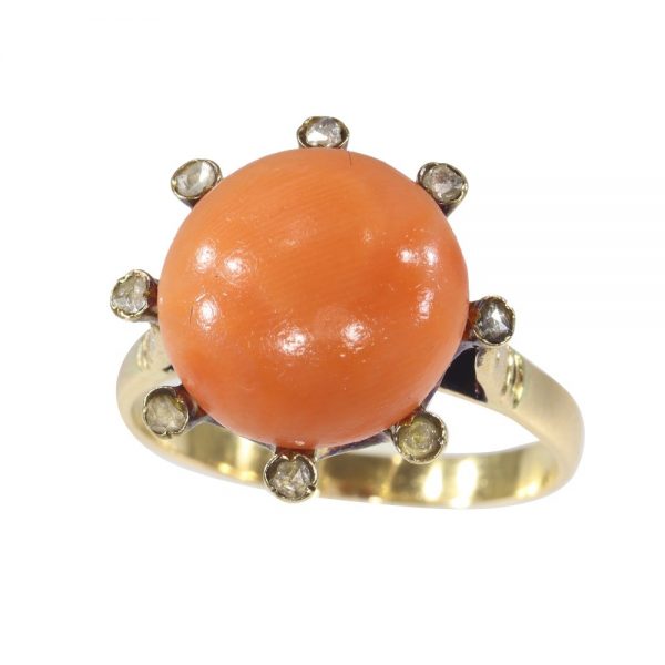 Antique Victorian Coral and Diamond Ring