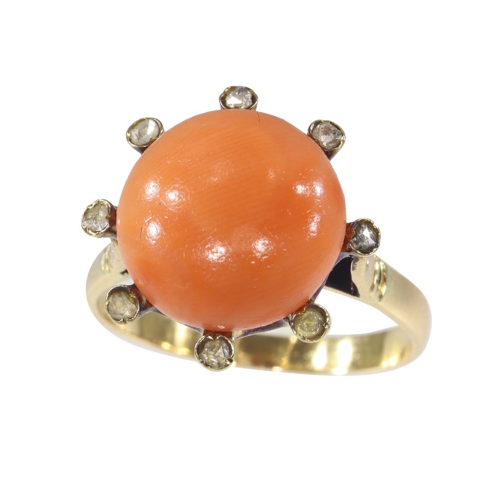 Antique Victorian Coral and Diamond Ring