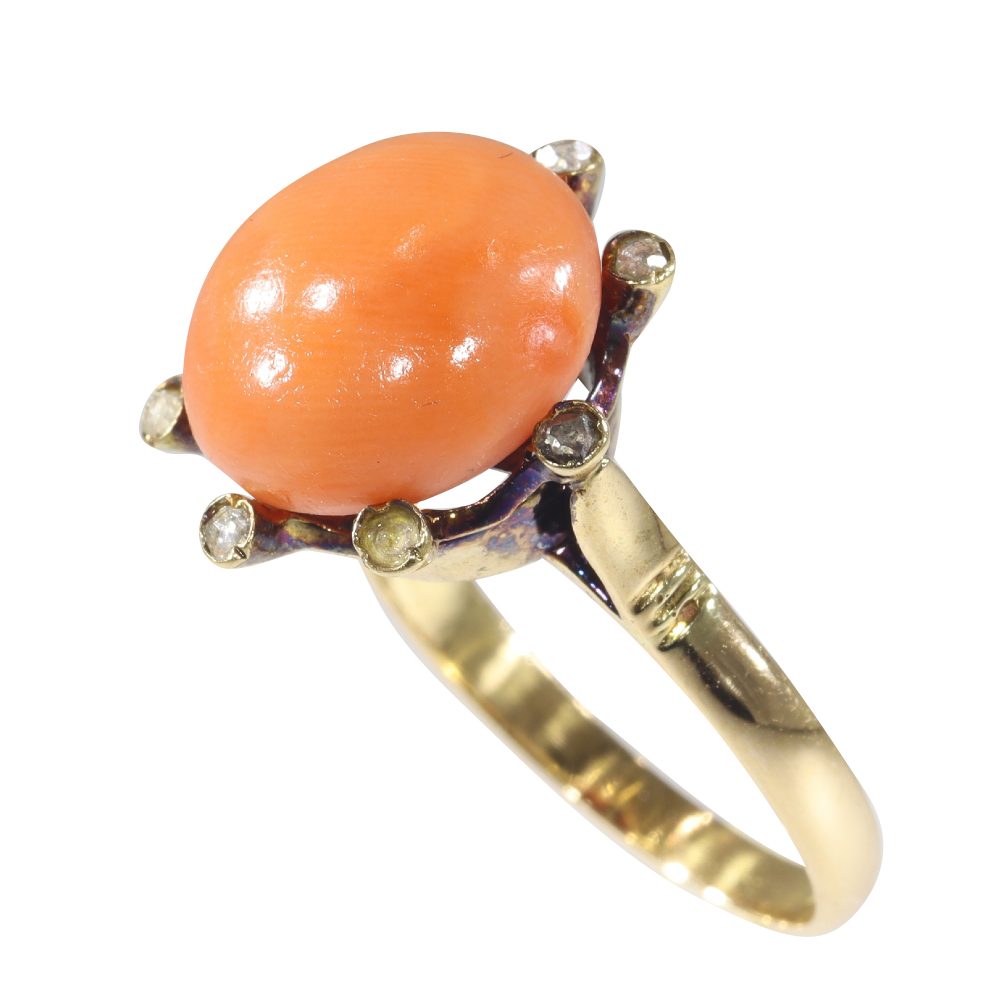 Antique Victorian Coral and Diamond Ring