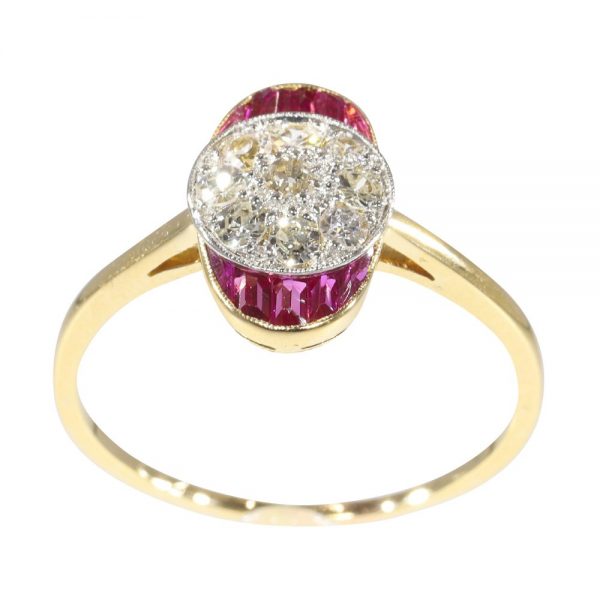 Vintage Oval shape Art Deco ruby and diamond ring