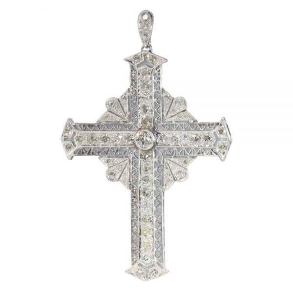 Antique Art Deco 3.40ct Diamond Set Cross Pendant