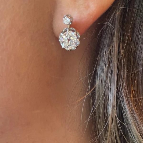 Antique 2.60ct Old Cut Diamond Earrings
