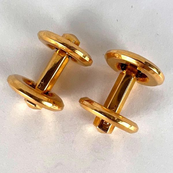 Mecan Elde French 18ct Yellow Gold Geometric Cufflinks, designed as a pair of hexagonal gold bars with circle terminals