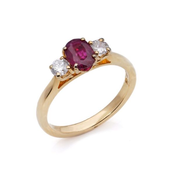 1ct Ruby and Diamond Three Stone Ring in 18ct Yellow Gold