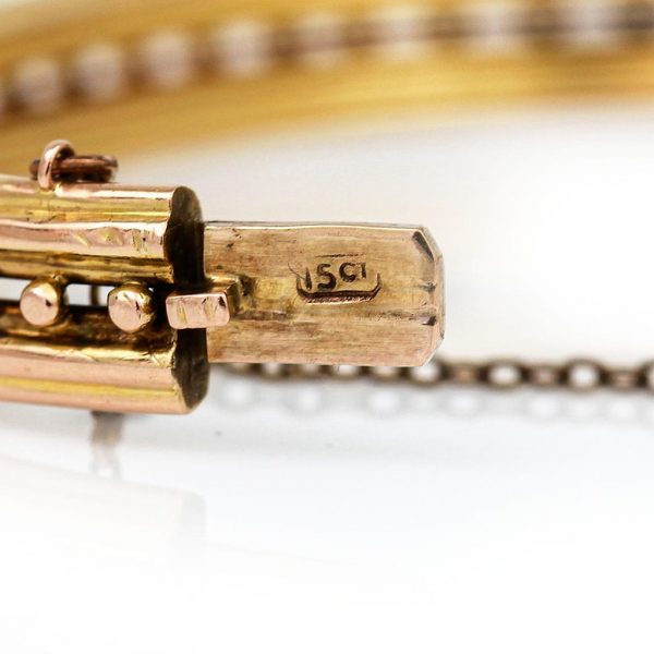 Antique Victorian Old Mine Cut Diamond Set 15ct Gold Etruscan Revival Beaded Bangle Bracelet