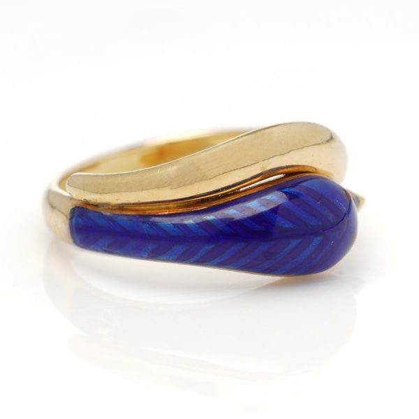 Vintage Italian 18ct Yellow Gold and Blue Enamel Snake Ring