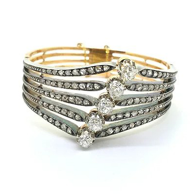 Antique French Old Cut Diamond Bangle Bracelet