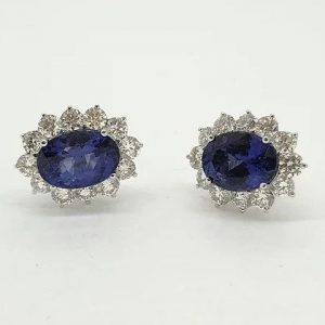 9.06ct Oval Tanzanite and Diamond Cluster Earrings
