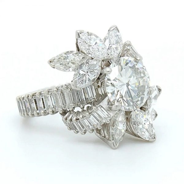 Vintage Certified 2.2ct Diamond Floral Cluster Cocktail Ring in Platinum