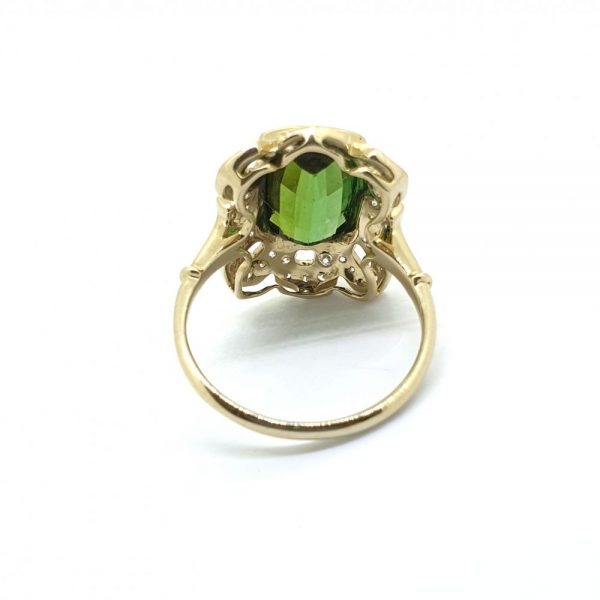 Green Tourmaline and Diamond Cluster Dress Ring