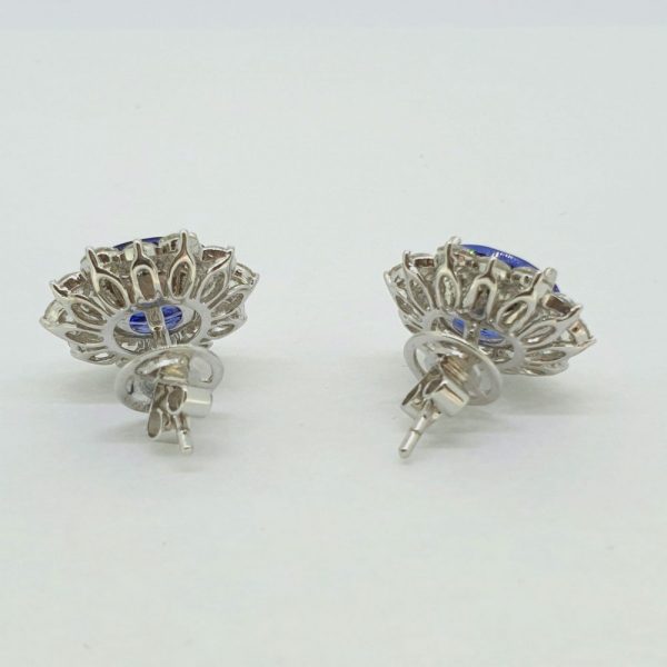 9.06ct Oval Tanzanite and Diamond Cluster Earrings
