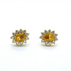 Vintage Yellow Sapphire and diamond Cluster Stud Earrings