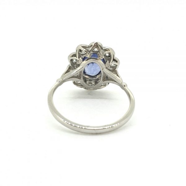 1.86ct Oval Sapphire and Diamond Floral Cluster Ring in Platinum
