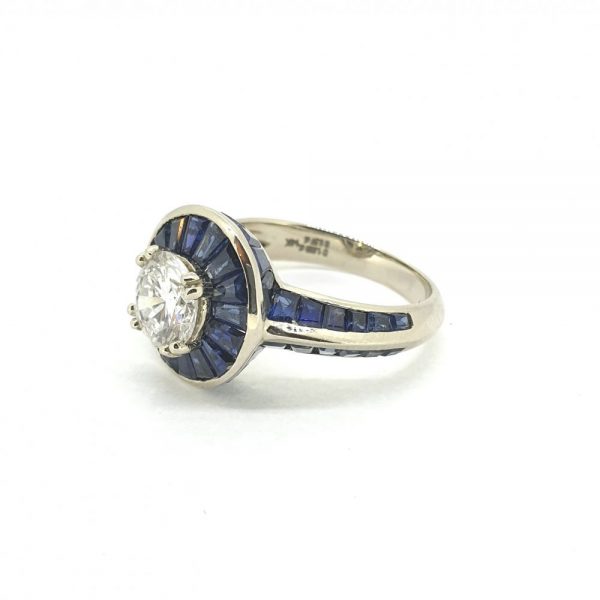 1.09ct Diamond and Calibre Sapphire Target Ring in 14ct Gold