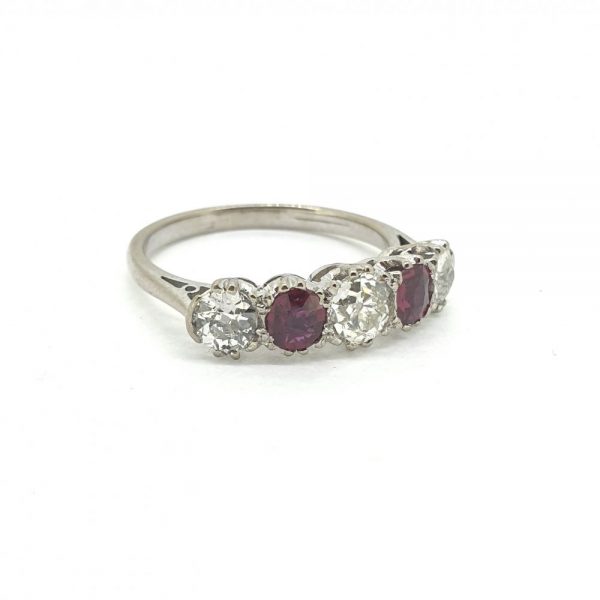 Vintage Ruby And Old Cut Diamond Five Stone Ring