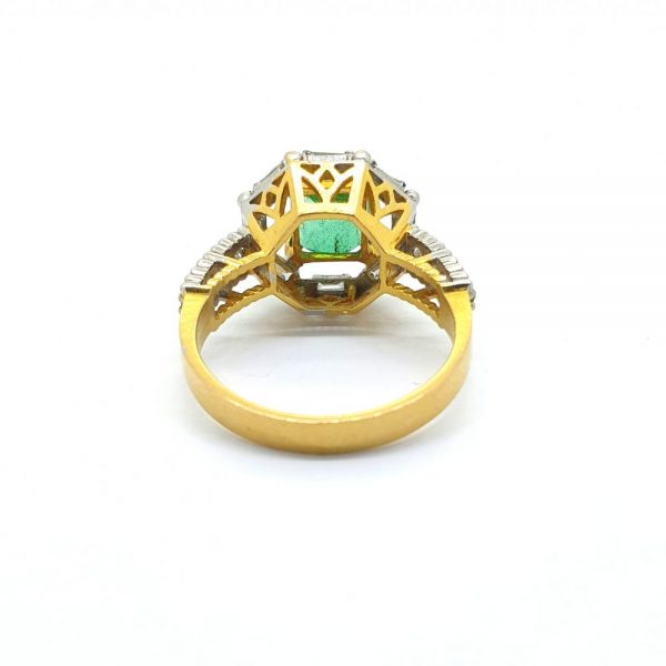Emerald and Diamond Cluster Dress Ring in 21ct Gold
