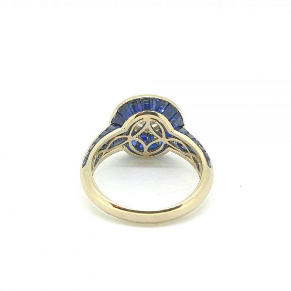 1.09ct Diamond and Calibre Sapphire Target Ring in 14ct Gold