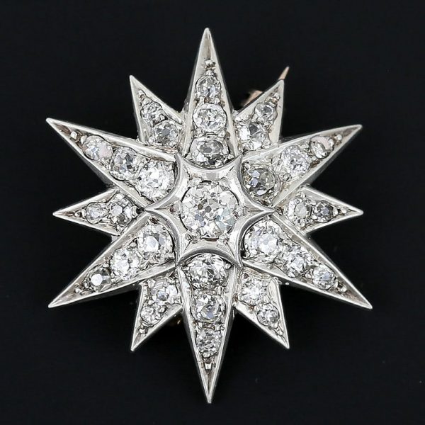 Antique Victorian 1.5ct Old Mine Cut Diamond Star Brooch come Pendant