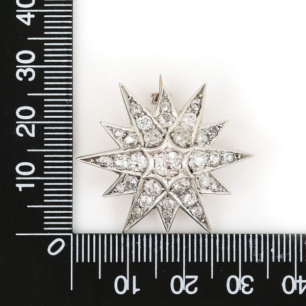 Antique Victorian 1.5ct Old Mine Cut Diamond Star Brooch come Pendant