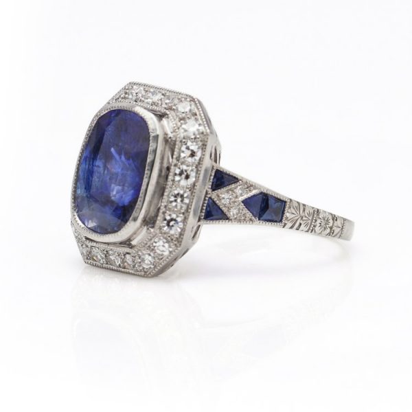 5.10ct Sapphire and Diamond Cluster Ring in Platinum