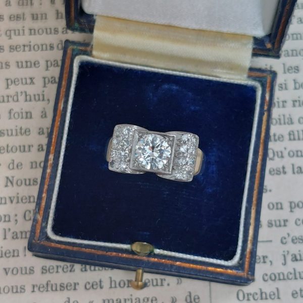 Antique Art Deco French Tablet Diamond Ring