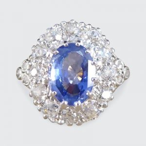 Antique Edwardian 1.62ct Sapphire and Diamond Cluster Ring