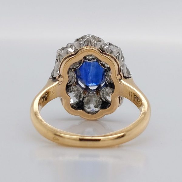 Antique Edwardian 1ct Sapphire and Old Cut Diamond Cluster Ring