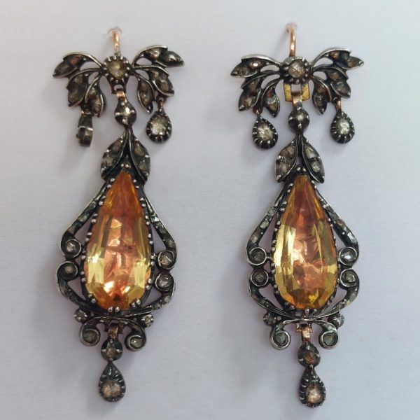 Antique Georgian Foiled Crystal and Diamond Pendeloque Earrings