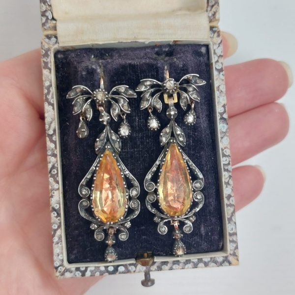 Antique Georgian Foiled Crystal and Diamond Pendeloque Earrings