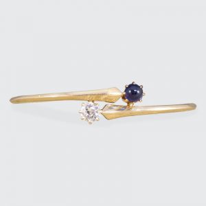 Antique Russian Diamond and Cabochon Sapphire Bangle