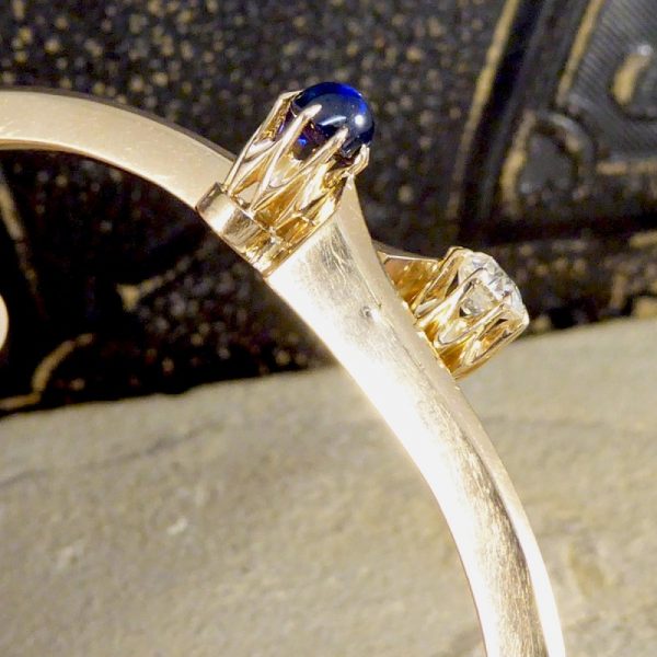 Antique Russian Diamond and Cabochon Sapphire Bangle