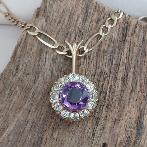 Antique Victorian Amethyst and Old Cut Diamond Pendant Necklace