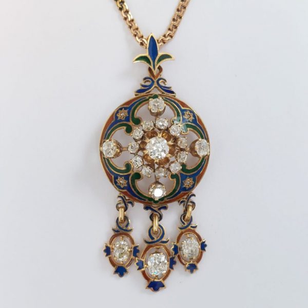 Antique Victorian Old Cut Diamond Holbeinesque Pendant Necklace