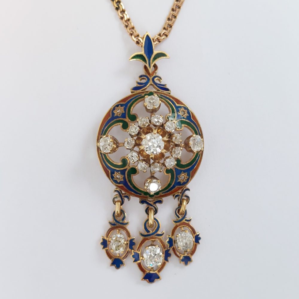 Antique Victorian Diamond Holbeinesque Pendant Necklace