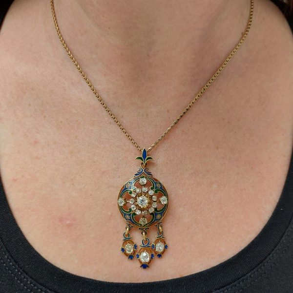 Antique Victorian Old Cut Diamond Holbeinesque Pendant Necklace