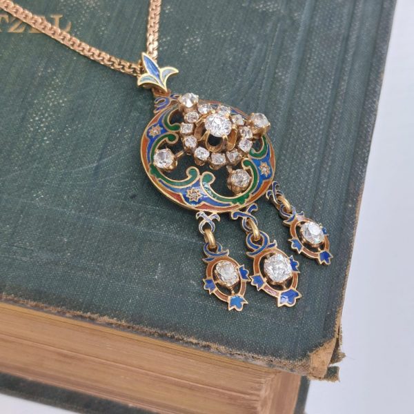 Antique Victorian Old Cut Diamond Holbeinesque Pendant Necklace