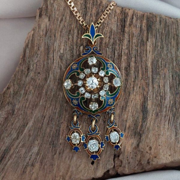 Antique Victorian Old Cut Diamond Holbeinesque Pendant Necklace