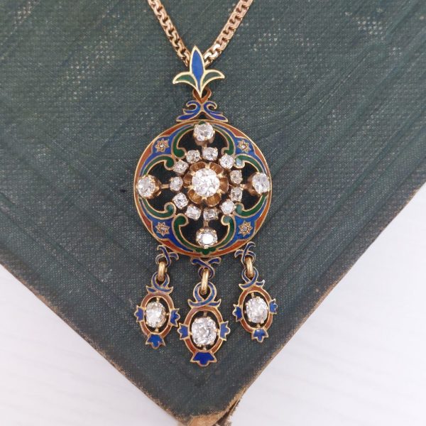 Antique Victorian Old Cut Diamond Holbeinesque Pendant Necklace