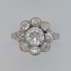 Art Deco Antique 1.50ct Diamond Floral Cluster Ring