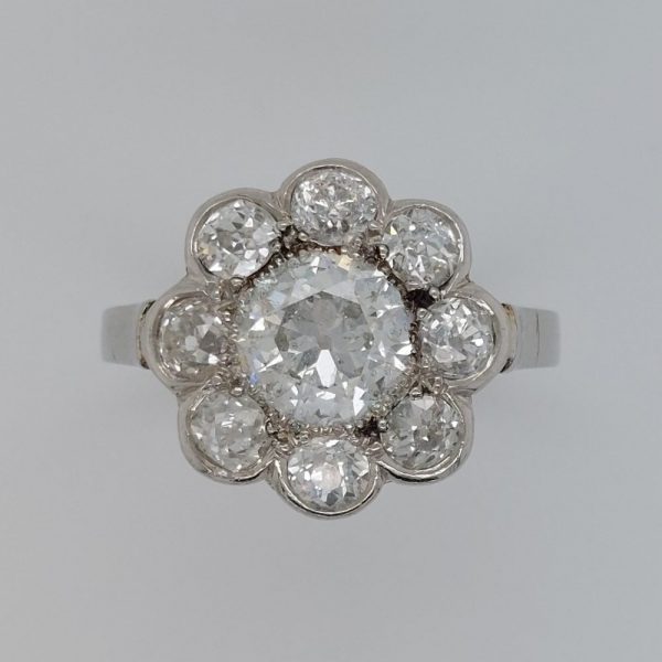Art Deco Antique 1.50ct Diamond Floral Cluster Ring
