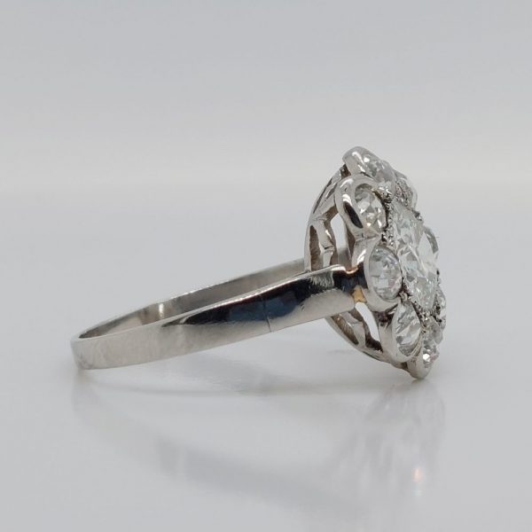 Art Deco Antique 1.50ct Diamond Floral Cluster Ring